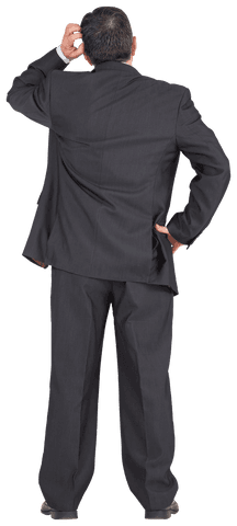 Transparent Rear View of Pensive Mature Businessman Standing in Suit