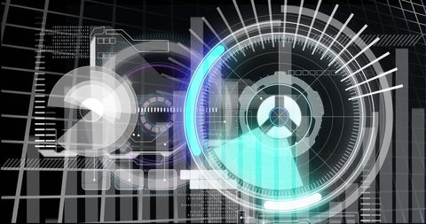 Futuristic digital interface with processing dashboard elements