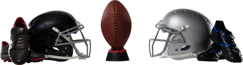 Transparent nfl gear set: helmets, cleats, football on tee