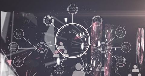 Digital Network Connections with Data Processing Icons on Dark Background - Download Free Stock Images Pikwizard.com