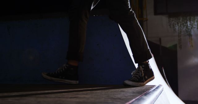 Close-Up of Skateboarder on Ramp at Night - Download Free Stock Images Pikwizard.com