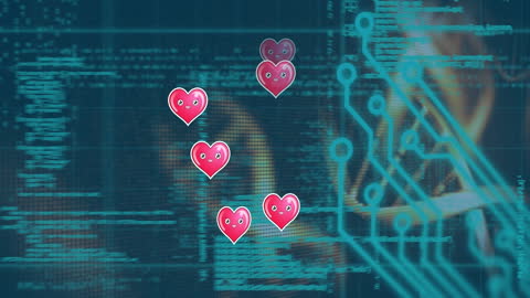 Covid Icons in Digital Technological Background Animation