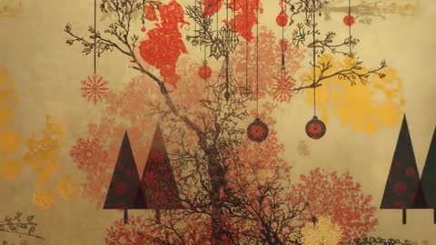 Festive Holiday Wallpaper with Ornament and Tree Design