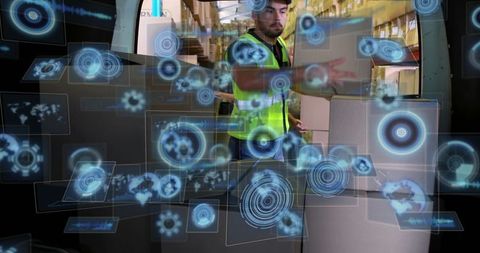 Warehouse Worker Harnessing Holographic Technology for Advanced Logistics