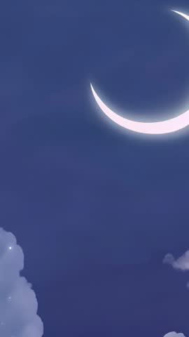 Vertical Dreamy Night Sky with Glowing Crescent Moon and Drifting Lavender Clouds