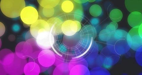 Futuristic HUD Reticle Hovering Over Neon Bokeh Lights and Digital Interface Rings