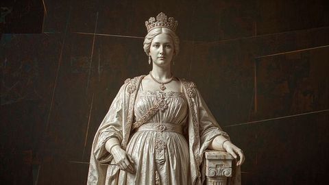 Majestic british empire marble queen statue with regal elegance