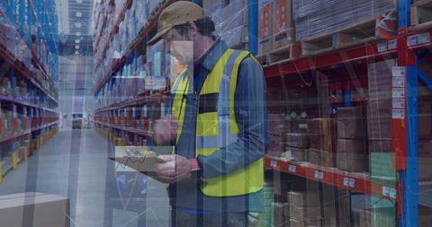 Warehouse Supervisor Inspecting Inventory with Data Overlay - Download Free Stock Images Pikwizard.com