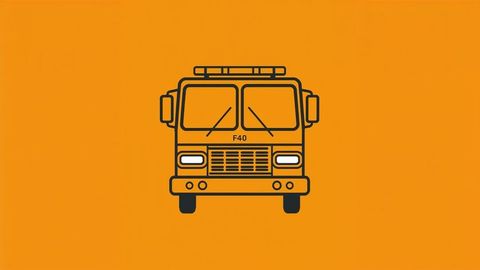 Stylized fire truck illustration with bright orange background