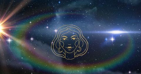 Virgo zodiac symbol with cosmic universe and glowing stars