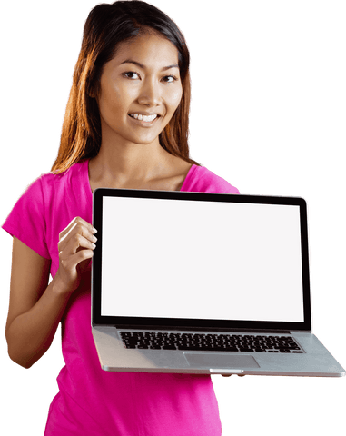 smiling asian woman showing laptop with transparent screen - Download Free Stock Videos Pikwizard.com