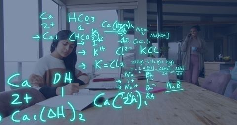 Middle eastern woman studying chemistry elements holographic