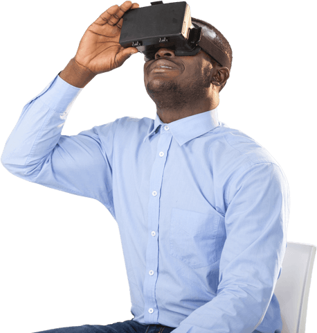 Happy Man Using Virtual Reality Headset in Office Setting with Transparent Background - Download Free Stock Videos Pikwizard.com