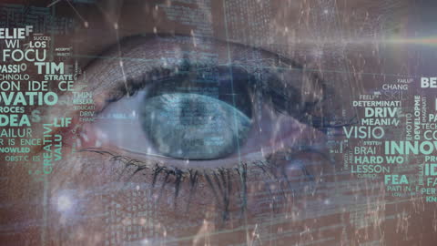 Eye with Holographic Network Overlay and Inspirational Text