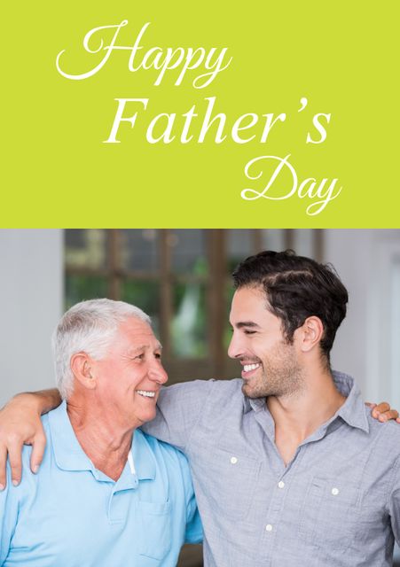 This image of a father and son sharing a joyful moment can be used to celebrate Father's Day, depict familial bonds, or highlight themes of family happiness and parent-child relationships. Perfect for greeting cards, social media posts, or family-oriented marketing campaigns.