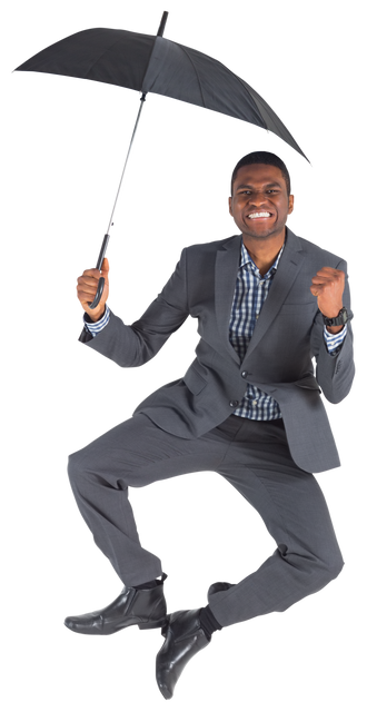 Transparent Excited Businessman Jumping Holding Umbrella - Download Free Stock Videos Pikwizard.com