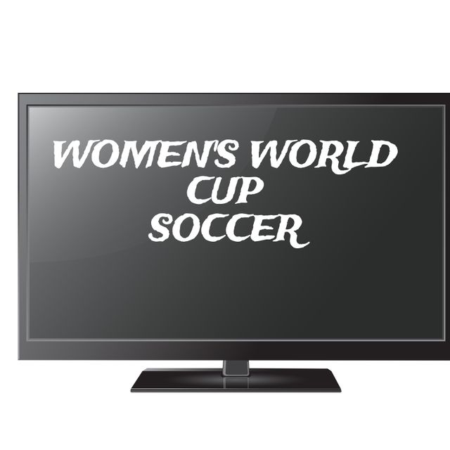 TV screen with Women's World Cup Soccer announcement, suitable for promoting sports events, perfect for bars, sports clubs, or sports merchandising advertising.