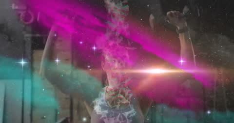 Vibrant Cosmic Fusion in Intense Workout Session