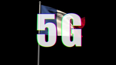 5G Technology Displayed Over Waving French Flag