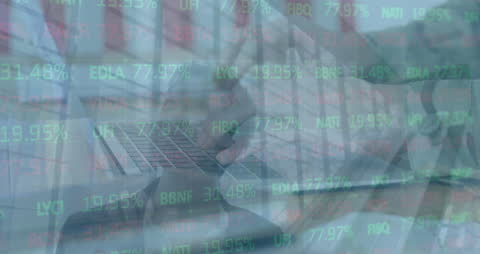 Digital Finance Analysis with Laptop and Stock Market Data Overlay