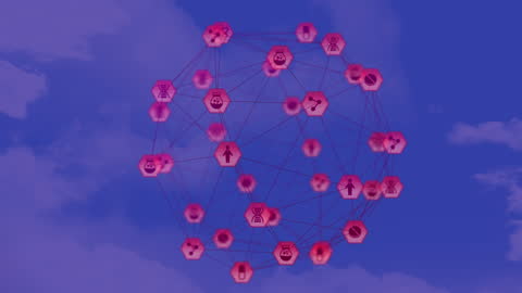 Abstract Global Network with Science Icons on Hexagons