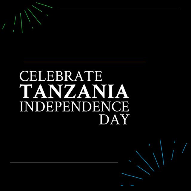 Illustration of celebrate tanzania independence day text with abstract pattern over black background. Copy space, holiday, patriotism, art, freedom and identity concept.