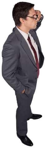 Transparent Businessman Thinking Confidently Adjusting Glasses