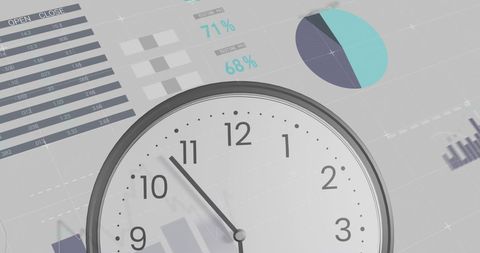 Clock Overlay with Financial Data Graphs for Time Management - Download Free Stock Images Pikwizard.com