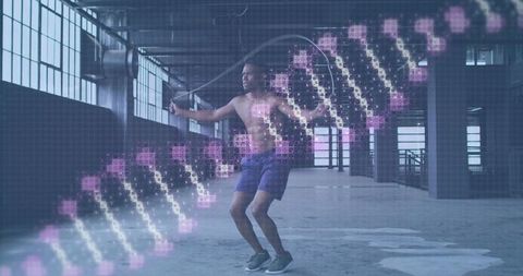 Modern Sports Science DNA Overlay with Man Jumping Rope