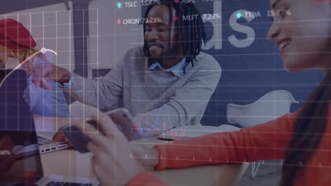 Diverse Team Discussing Stock Market Trends and Analytics