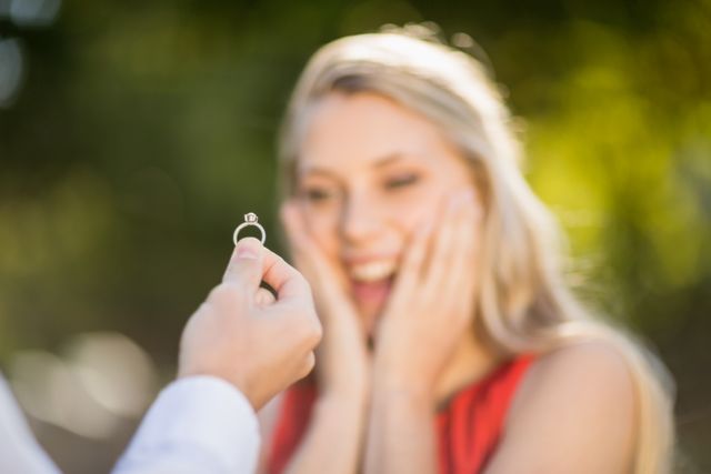 Man showing ring to the surprised woman