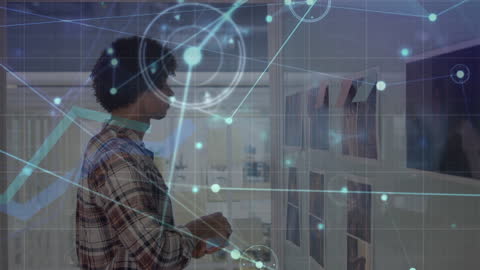 Businessman Strategizing with Visual Network Connections