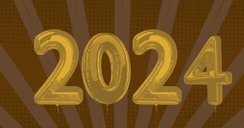 Gold 2024 Balloons on Striped Background for Celebrations - Download Free Stock Images Pikwizard.com