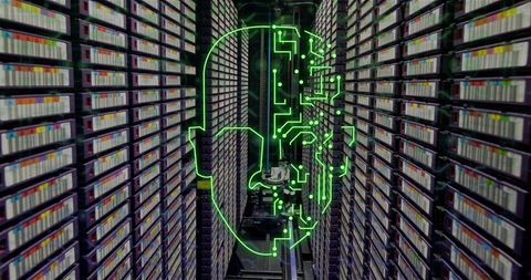 futuristic digital head over modern server room - Download Free Stock Images Pikwizard.com