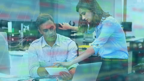 Business Professionals Discussing Digital Data Analytics Innovations