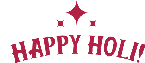 Vibrant Happy Holi Text with Magenta Sparkles on Transparent Background