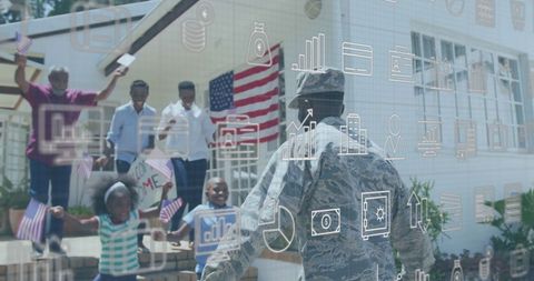 Homecoming Celebration for Returning Soldier with Emotional Family