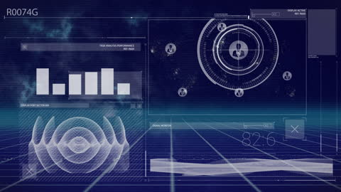 Futuristic Data Processing Interface with Blue Electronic Background