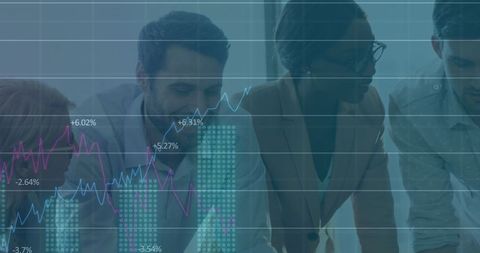 business team analyzing financial data with overlayed graphs - Download Free Stock Images Pikwizard.com