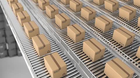 Operational Conveyor System with Cardboard Boxes in Motion