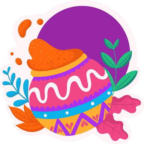 Decorated festive pot with orange powder and leaves on transparent background