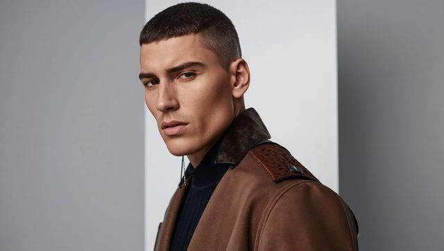 Stylish Male Model in Brown Overcoat and Turtleneck