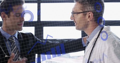 Collaboration Between Businessman and Doctor with Digital Overlay