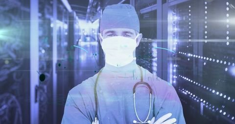 Surgeon in tech-inspired medical and scientific environment