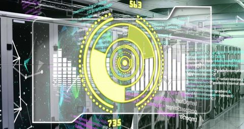 Futuristic digital data processing with server interface design
