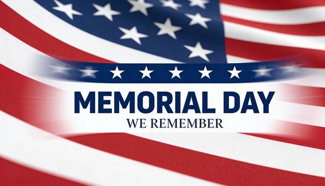 Memorial day tribute banner over american flag stars and stripes with motion blur text