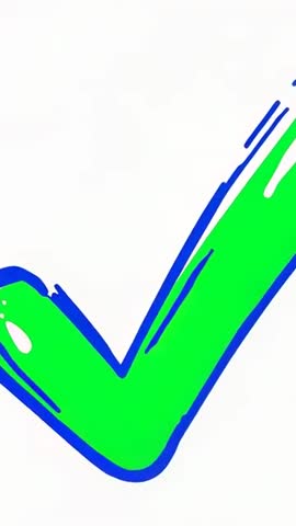 Vertical video showing green brushstroke checkmark signaling approval on white background