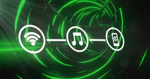 Digital Connectivity Icons on Futuristic Green Tunnel Background - Download Free Stock Images Pikwizard.com