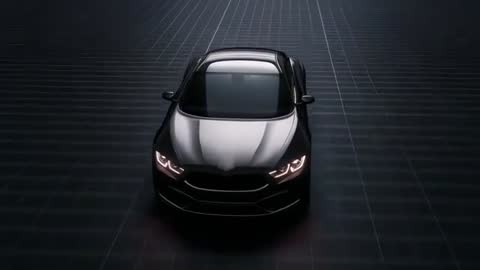 Sleek Black Sedan Spotlighted with Dynamic Highlights on Grid Floor