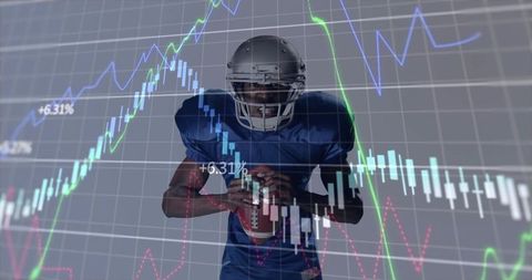 American Football Player with Financial Charts Overlay Highlighting Strategy